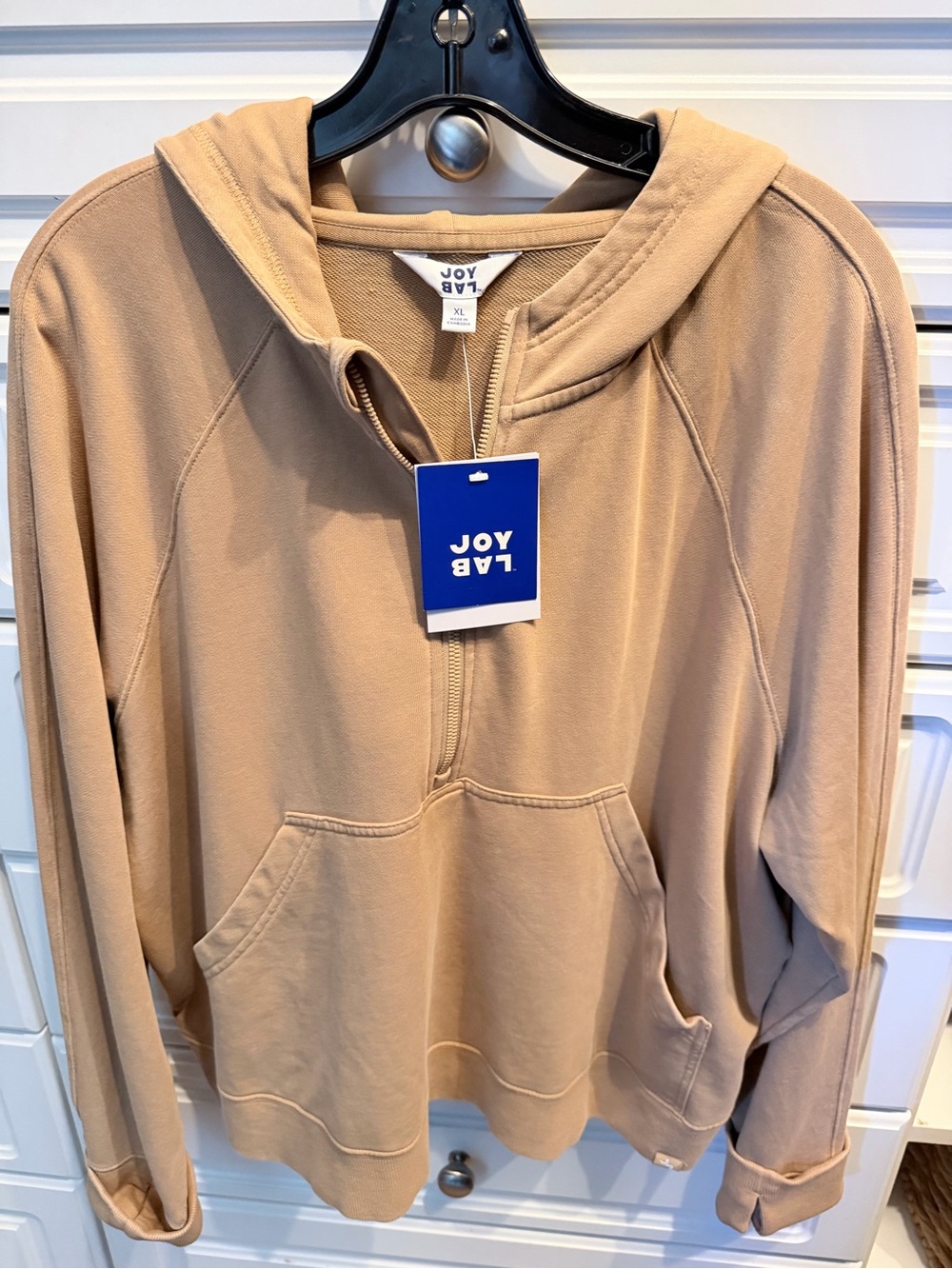 JoyLab Tan Half-Zip Hooded Pullover NWT